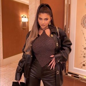 Stone The Label brown knitted crochet halter top